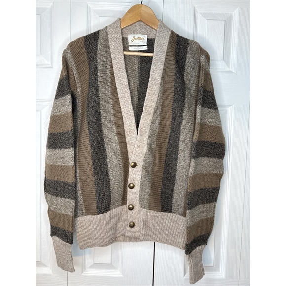 Vintage Jantzen %100‎ Wool Cardigan Grandpa Stripe Kurt Cobain 60s Sz 44